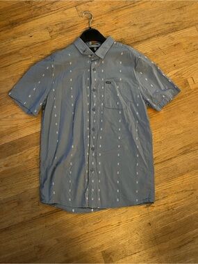 Volcom Light Blue Short-Sleeve Button-Down with Micro Squares